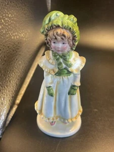 Girl Figurine Shackman Green Bonnet Ceramic Made In Japan 4.75” - Picture 1 of 18