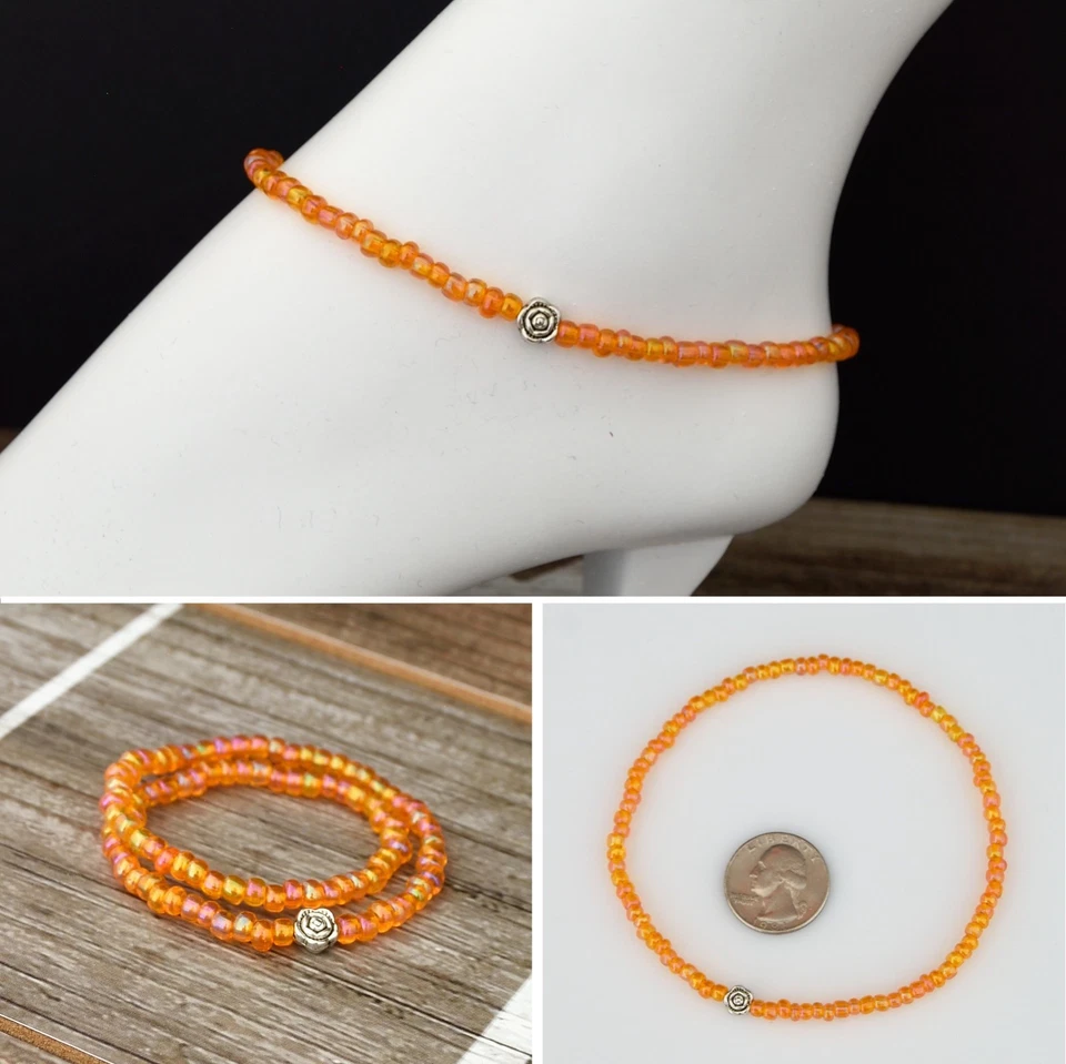 Pulsera de tobillo elástica con cuentas de vidrio con acento floral Foto 1 de 1