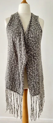 Hollister Knitted Fringed Waistcoat Boho Cotton Blend Grey Fleck Y2K Size XS/S - Image 1 of 4