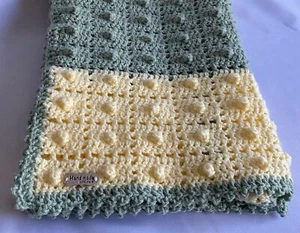 Handmade Crochet Baby Blanket/Afghan Yellow/ Green 36”x36” New - Picture 1 of 6