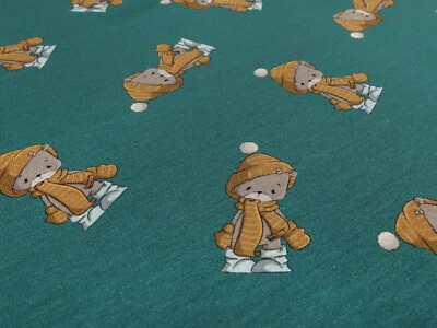 Stoff Baumwolle Jersey Winterbär Bär Teddy grün braun Kinderstoff Kleiderstoff - Bild 1 von 4
