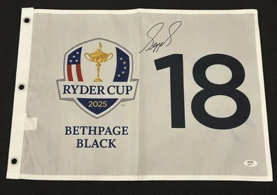 Sepp Straka SIGNED 2025 RYDER CUP TEAM Europe AUTOGRAPHED AUTO FLAG PSA COA - Image 1 of 3