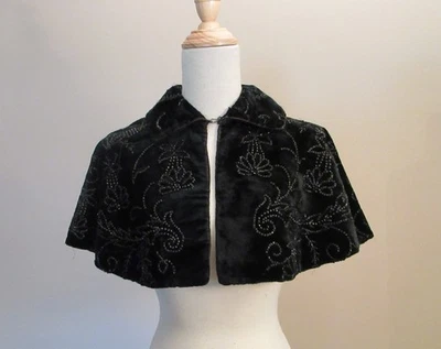 Vintage Edwardian Black Velvet Beaded Cape Jacket - Image 1 of 3