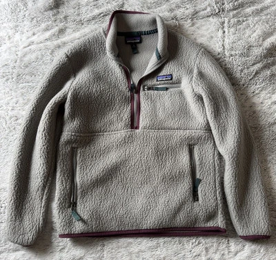 Pulôver feminino Patagonia retrô lã pilha marsupial meio zíper XS cinza/roxo - Imagem 1 de 4