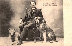 A. R. SPITTLER UND SEINE HUNDE : GROSSER SCHWEIZER ZIRKUS : ALTE ZIRKUSPOSTKARTE - Bild 1 von 3