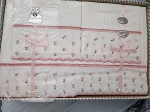 Antique 1920s Mollye Lilienfeld Designer Sheet Set Pink All Cotton NOS Luxury - Picture 1 of 12