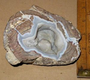 Polished Geode Thunderegg Crystal Banded Agate 5" Dugway Utah - Picture 1 of 3