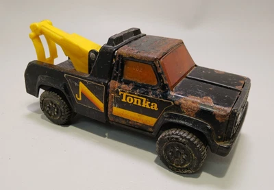 Camión de remolque Tonka negro vintage hecho en EE. UU. METAL plástico remolque 7" Foto 1 de 4