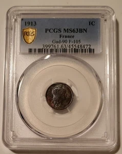 France 1913 1 Centime MS63 BN PCGS Nice Toning - Picture 1 of 4