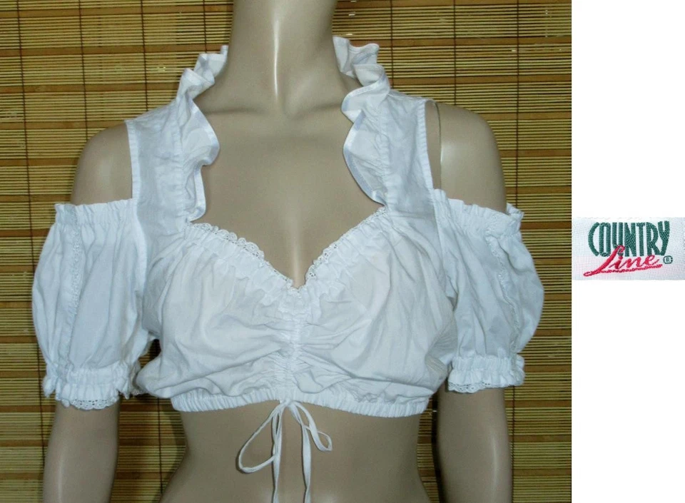 WEISSE DIRNDLBLUSE - CARMEN-STYLE - SPITZE - COTTON/POL. - COUNTRY LINE - GR. 46 - Bild 1 von 1