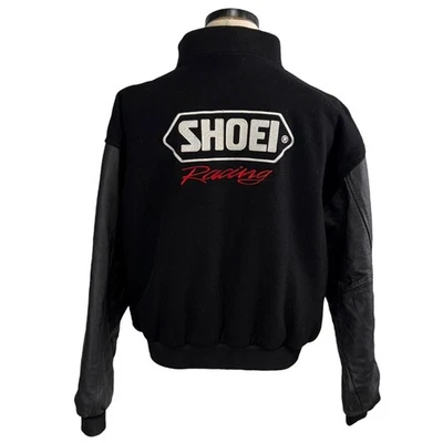 Chaqueta Bomber Vintage Shoei Racing Años 90 XL Negra Lana y Cuero Foto 1 de 4