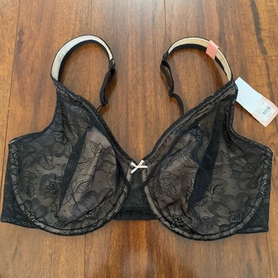 NWT Cacique Modern Lace Unlined Full Coverage Bra Black 38DD *Flaw See Pics - Image 1 of 4