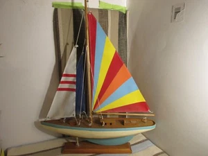 16" MODEL Wood Sailboat Sailing Boat Quality Wood Home Decor 20.5" Tall-Colorful - Picture 1 of 9