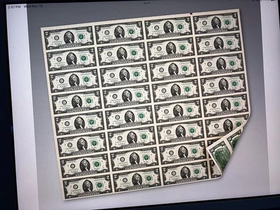 $ 2 Uncut Sheet 32 Notes Two Dollar Bills 2013 Dallas Sealed In Tube - Image 1 of 4