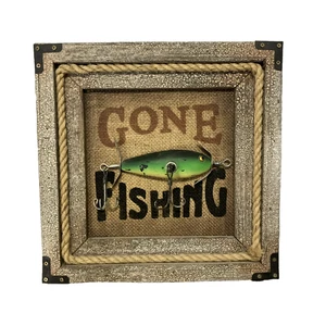 Gone Fishing 11”x11” Faux Fish Hooks Lure Hanging Wall Art - Picture 1 of 9