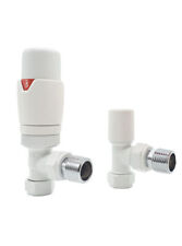 Angled White Thermostatic TRV Radiator Valve Set Twin Pack with Lock Shield