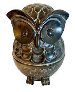 Eule Figur Holzoptik Distressed rustikal 3D 8 Zoll groß BoHo großes Auge - Bild 1 von 6