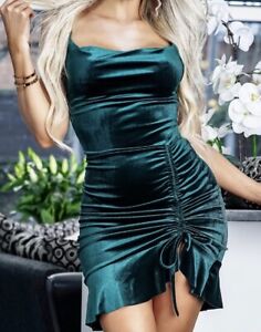 Just Belle Size 12 Emerald Green Velour Velvet Side Ruched Dress