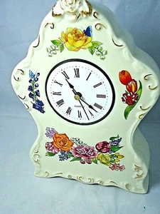 CLOCK CASE CERAMIC FLORAL BATTERY CLOCK MISSING CRYSTAL,7 1/4" TALL X 5" WIDE - Picture 1 of 8