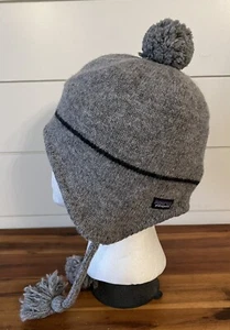 Patagonia Kid’s Winter Hat Cap Gray Tassels Pom Size Medium Wool - Picture 1 of 8