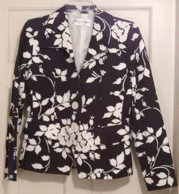 Chaqueta Blazer Yves Saint Laurent Encore Mujer Negra + Blanca Floral M 36" Busto Foto 1 de 4