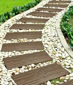 4 x Earth Brown Rail Road Stepping Stone Recycled Rubber Decorative Garden Tile - Picture 1 of 3