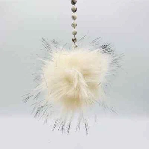 Handmade Faux Fur Pompom Keychain Bag Charm Howlite Beads White Gray Silver - Picture 1 of 7