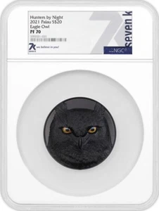 7K Hunters by Night Eagle Owl PF 70 2021 Palau S$20 5oz Silver Coin NGC Graded - Picture 1 of 6