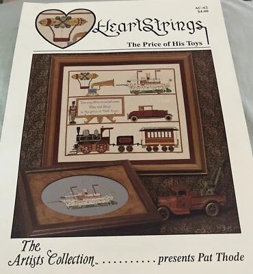 Price of His Toys Cross Stitch Heartstrings Trains Ship Car Soldier Wallhanging - Image 1 of 2