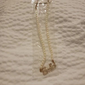 Womens Smile Faux Pearl Adjustable Lobster Clasp Letter Pendant Beaded Necklace - Picture 1 of 8