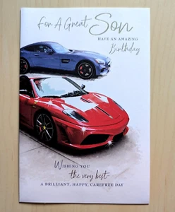 Son Birthday Card 9"x6" Men Male For Him Adult Sport Cars Loving Verse - Picture 1 of 3