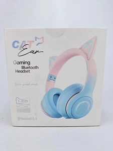 Cat Ear Gaming Headset Bluetooth LED Light Pink Blue Detachable Microphone - Picture 1 of 10