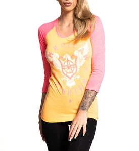 AMERICAN FIGHTER Women's T-Shirt ATHENS RAGLAN Tee Biker - Picture 1 of 5
