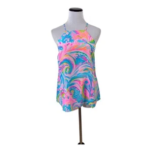 Lilly Pulitzer Rae Silk Top Carnivale Coral Sz S Pink Blue Floral Sleeveless - Picture 1 of 8
