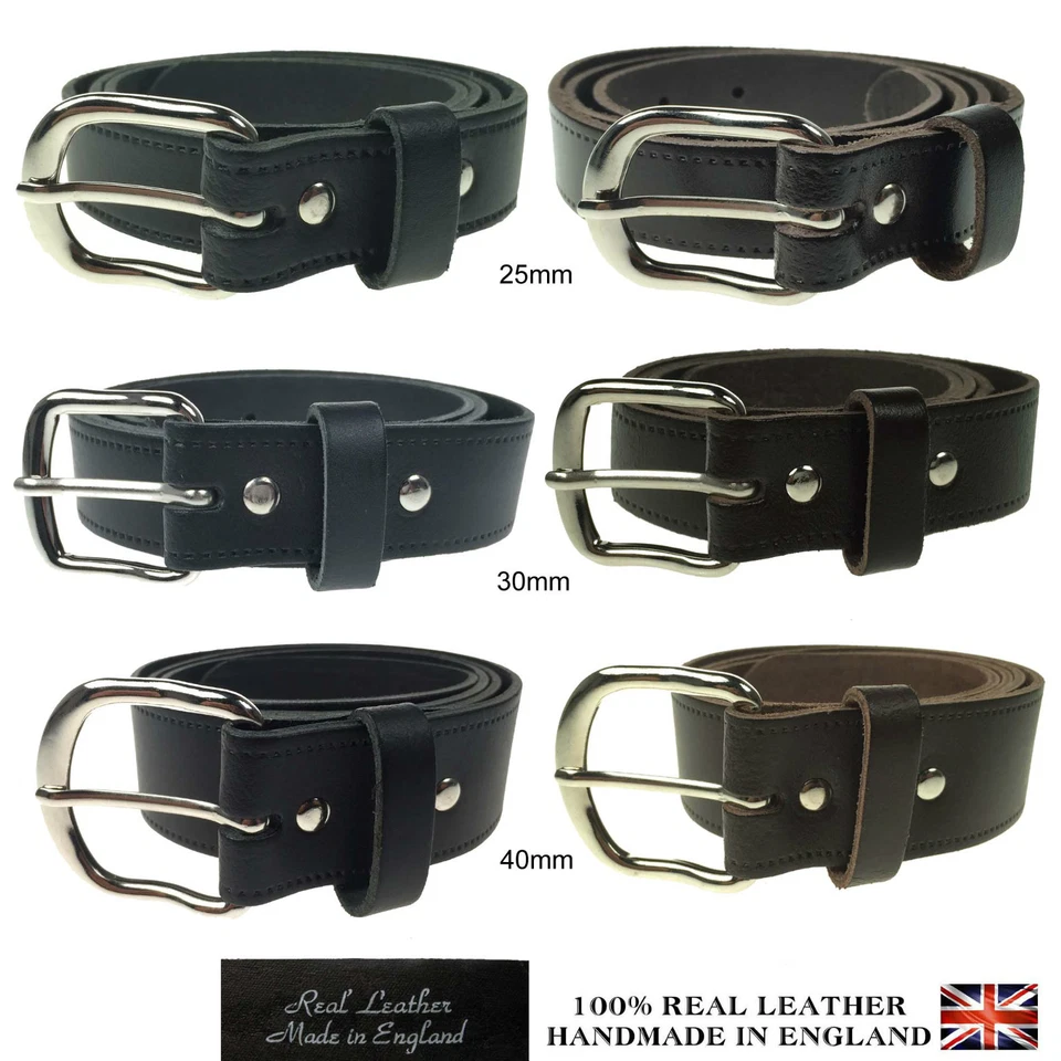 New Mens Womens 3 Width Sizes 28"-44" Real Leather Trouser Jean Belt Made In UK