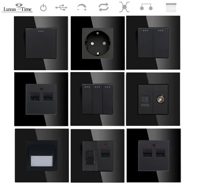 LUXUS-TIME Steckdose Lichtschalter Wechselschalter Dimmer Glasrahmen Steckdosen - Bild 1 von 2