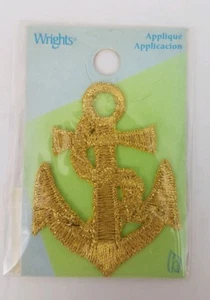 NEW Wrights Iron On Applique Metallic Gold Boat Anchor Nautical - Picture 1 of 3