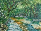 Original Water Landscape Painting Of Trees And Mountain Stream Ready To Hang