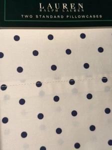 Ralph Lauren Barrymore Polka Dot Navy and Cream Pillow Cases Standard Size NWOP - Picture 1 of 5