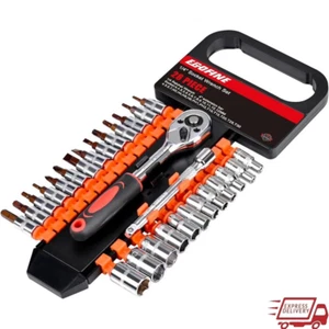 28pcs 1/4 Inch Ratchet Socket Wrench Set Drive Socket Tool Kit W/ Extension Bar - Picture 1 of 7