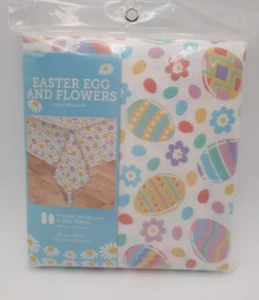EASTER EGG & FLOWERS VINYL TABLECLOTH 60" X 84" PASTELS HOLIDAY DECOR NIP - Picture 1 of 4
