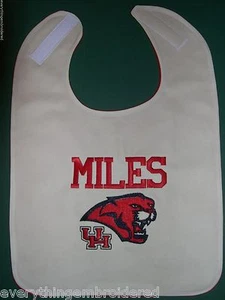 Universidad de HOUSTON COUGARS TEXAS BABERO BEBÉ PERSONALIZADO Nombre Blanco o Rosa LG - Imagen 1 de 4