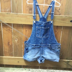 Women's NO BO- No Boundaries Size 2XL Blue Denim Bib Overalls Shorts Shortails - Picture 1 of 8