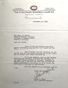 MLB FRANK "TRADER" LANE SIGNED RARE ORIG. 1935 REDS LETTER TO CHARLES NAVIN!!!!! - Picture 1 of 6