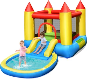 Inflatable Water Slide, Kids Bounce House Jumping Castle with Slide Splash Pool - Picture 1 of 9