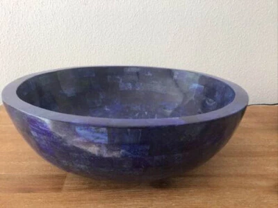 Round Marble Wash Basin Lapis Lazuli Stone Random Overlay Work Sink for Kitchen - Image 1 of 4
