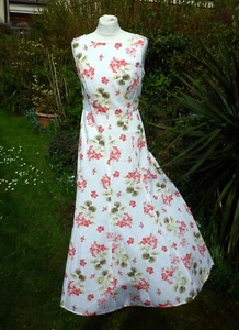 White Red Floral Dress LAURA ASHLEY Vintage UK12 1990s Cotton Sleeveless Maxi - Picture 1 of 9