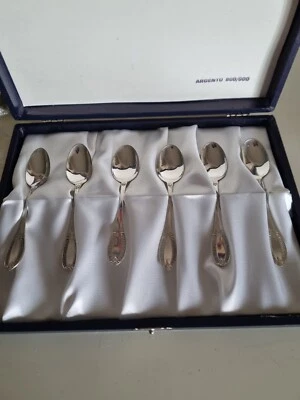 6 CUCCHIAINI  ARGENTO MASSICCIO 800, ANNI '70 IN SCATOLA ORIGINALE  - Immagine 1 di 4