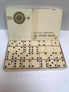 Catalin Dominoes by Skor-Mor Vintage Domino Complete Set Double Sixes Bakelite - Picture 1 of 5