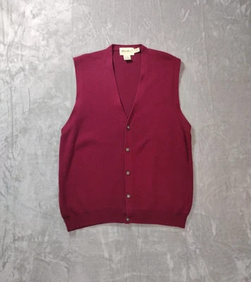 Vintage Eddie Bauer Vest Mens M Red 100% Cotton Button Up Ribbed Grandpa Preppy - Image 1 of 4